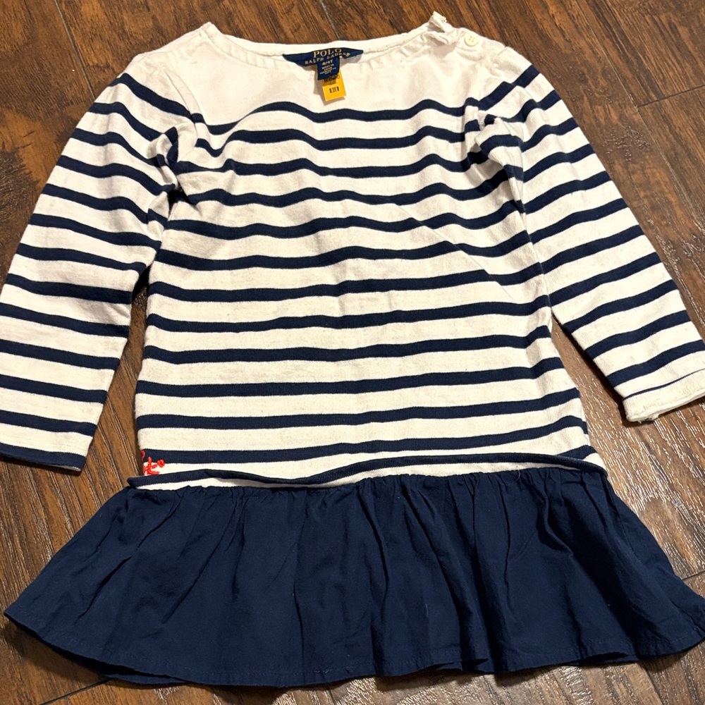Polo by Ralph Lauren White and Navy Striped Toddler Dress Size 4T